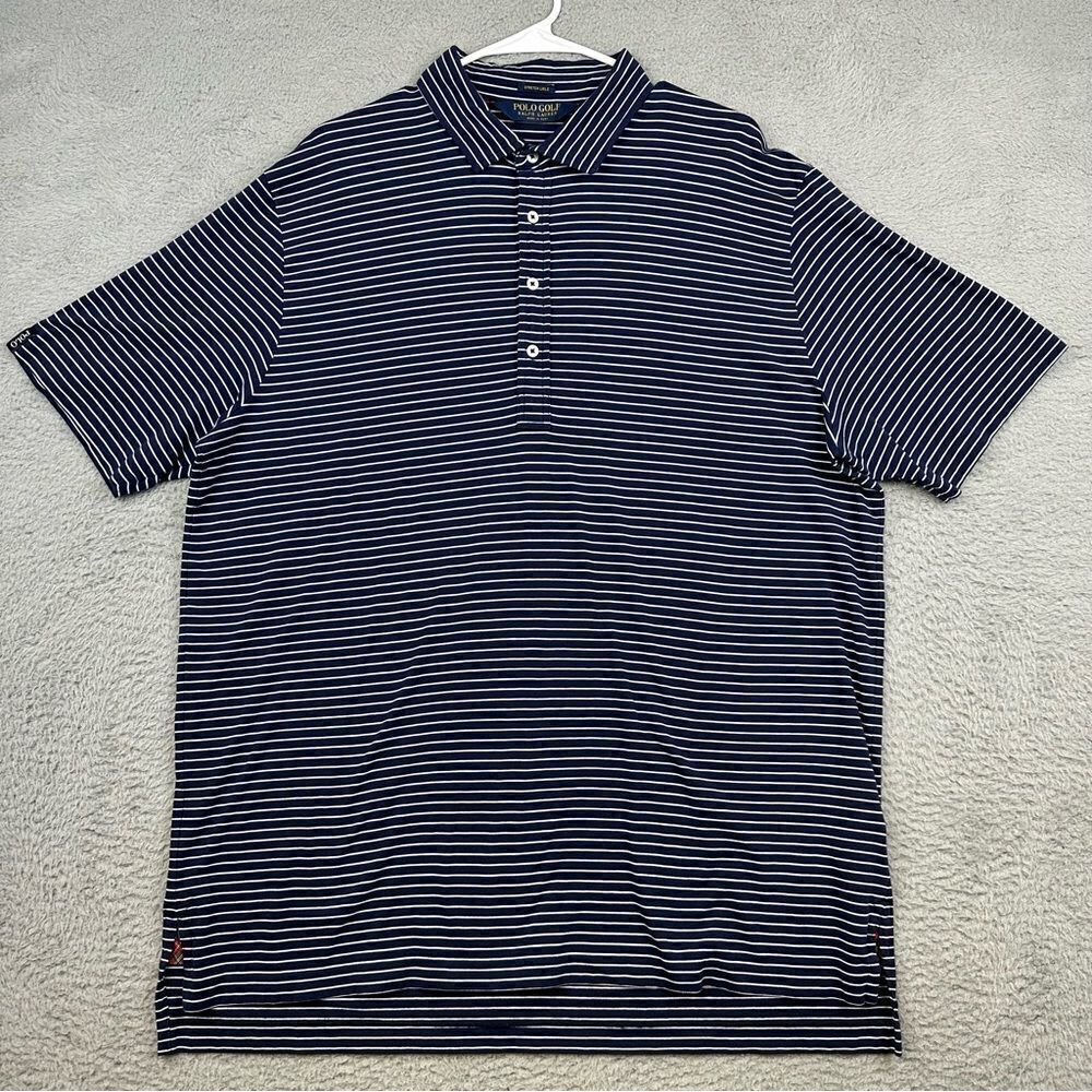 Polo Golf Ralph Lauren Shirt Mens XL Blue White Striped Stretch Casual Polo